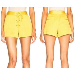 Veronica Beard sz 0 Lulu Shorts Yellow Linen Mini Shorts Back Zip Lace Up Front
